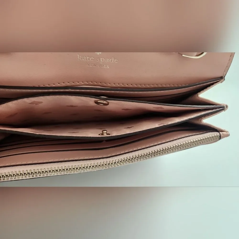 🌸Kate Spade Smooth Leather Clutch Large Wallet -Soft Pink